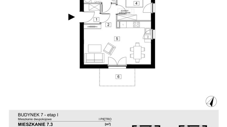 Rzut - Mieszkanie na sprzedaż 2 pokoje o powierzchni 43,55 m² - numer 7.3 w Jasieny
