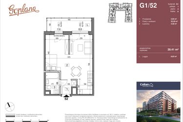 Rzut - Mieszkanie na sprzedaż 1 pokój o powierzchni 39,41 m² - numer G1/52 w Goplana budynek G