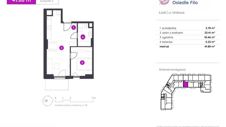 Rzut - Mieszkanie na sprzedaż 2 pokoje o powierzchni 41,88 m² - numer 2.C.1.03 w Murapol Osiedle Filo etap II