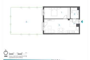 Rzut - Mieszkanie na sprzedaż 2 pokoje o powierzchni 46,74 m² - numer 1.M.04 w Incepti Gaj 2