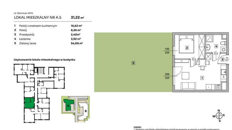 Rzut - Mieszkanie na sprzedaż 2 pokoje o powierzchni 31,22 m² - numer A.5 w Parkove Love