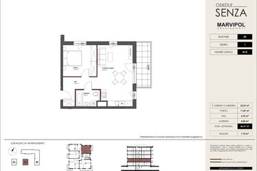 Rzut - Mieszkanie na sprzedaż 2 pokoje o powierzchni 46,27 m² - numer D.M10 w Osiedle Senza