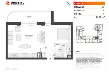 Rzut - Mieszkanie na sprzedaż 1 pokój o powierzchni 44,47 m² - numer A.93 w Esencja