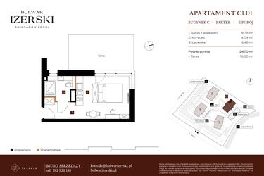 Rzut - Mieszkanie na sprzedaż 1 pokój o powierzchni 24,7 m² - numer C1.01 w Bulwar Izerski