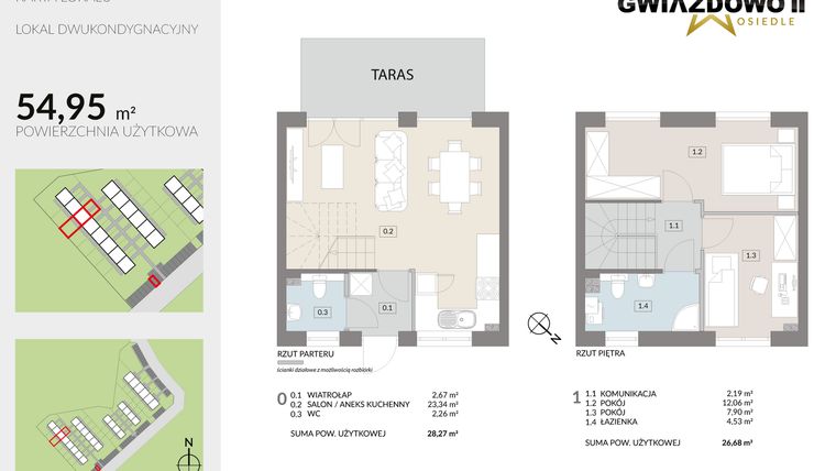 Rzut - Dom na sprzedaż 4 pokoje o powierzchni 54,95 m² - numer O7.2 w Gwiazdowo II