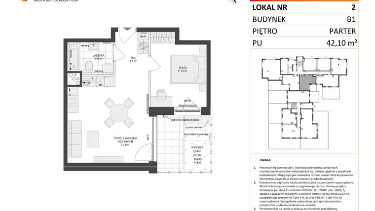 Rzut - Mieszkanie na sprzedaż 2 pokoje o powierzchni 42,1 m² - numer 2 w Locus 2