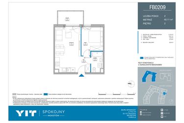 Rzut - Mieszkanie na sprzedaż 2 pokoje o powierzchni 40,11 m² - numer FB0209 w Spokojny Mokotów etap II