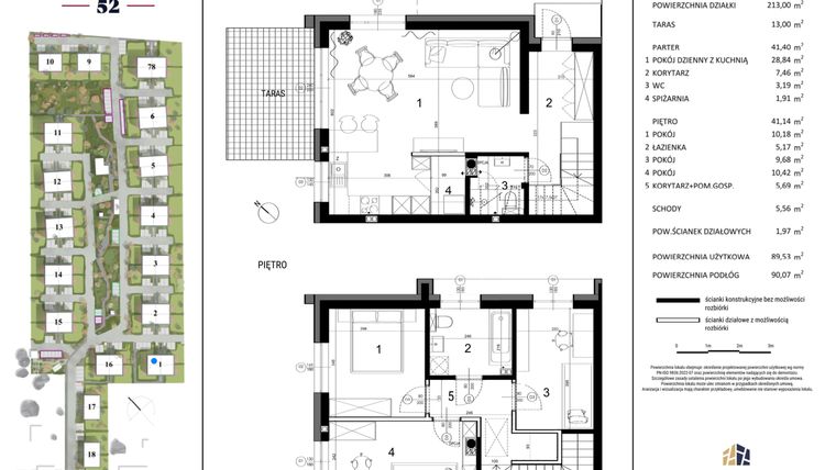 Rzut - Dom na sprzedaż 4 pokoje o powierzchni 89,53 m² - numer 1A w Rataja 52 - etap II