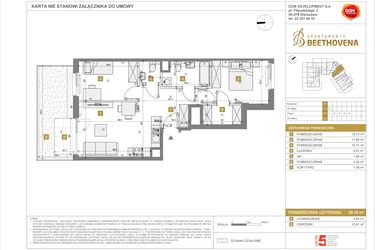 Rzut - Mieszkanie na sprzedaż 3 pokoje o powierzchni 59,35 m² - numer D1 w Apartamenty Beethovena etap 2 - apartamenty inwestycyjne