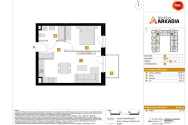 Rzut - Mieszkanie na sprzedaż 2 pokoje o powierzchni 38,45 m² - numer B1.21 w Osiedle Arkadia etap 2