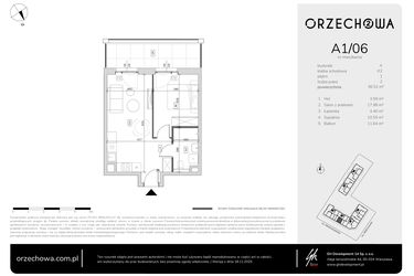 Rzut - Mieszkanie na sprzedaż 2 pokoje o powierzchni 36,52 m² - numer A1-06 w Orzechowa 2