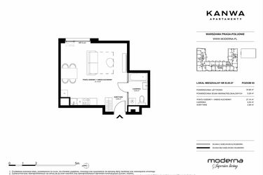 Rzut - Mieszkanie na sprzedaż 1 pokój o powierzchni 34,68 m² - numer B.05.07 w KANWA