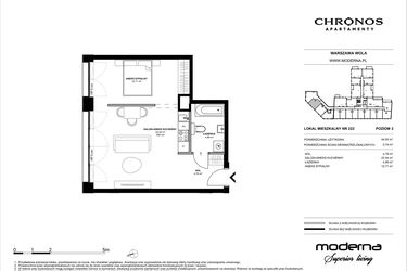 Rzut - Mieszkanie na sprzedaż 2 pokoje o powierzchni 44,93 m² - numer 222 w Chronos etap II
