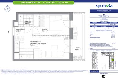Rzut - Mieszkanie na sprzedaż 2 pokoje o powierzchni 36,56 m² - numer B1_60 w Architektów