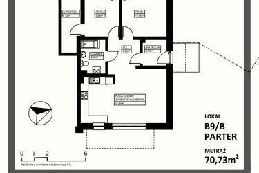 Rzut - Mieszkanie na sprzedaż 3 pokoje o powierzchni 70,73 m² - numer B9/Bparter w Osiedle Lente Zacharzyce