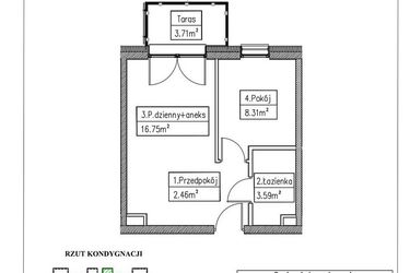 Rzut - Mieszkanie na sprzedaż 2 pokoje o powierzchni 31,11 m² - numer 12 w Działkowa 68