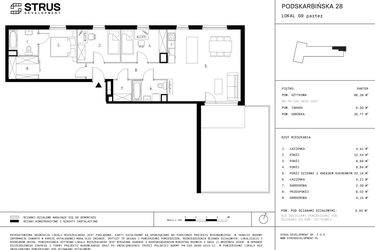 Rzut - Mieszkanie na sprzedaż 5 pokoi o powierzchni 86,39 m² - numer G9.P0 w Podskarbińska 28