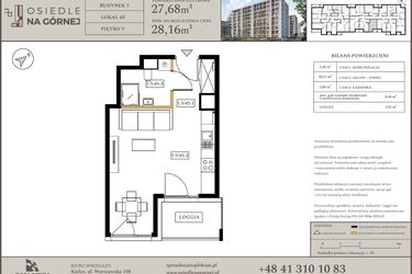 Rzut - Mieszkanie na sprzedaż 1 pokój o powierzchni 27,68 m² - numer M45 w Osiedle Na Górnej etap V