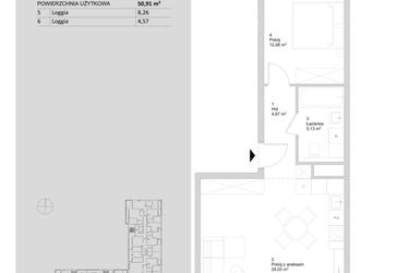 Rzut - Mieszkanie na sprzedaż 2 pokoje o powierzchni 50,91 m² - numer A.1.1 w ATAL Parkowa