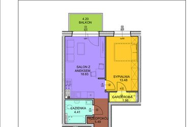 Rzut - Mieszkanie na sprzedaż 2 pokoje o powierzchni 44,19 m² - numer D21 w Osiedle Zuchów