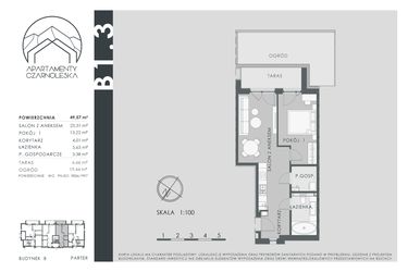 Rzut - Mieszkanie na sprzedaż 2 pokoje o powierzchni 49,57 m² - numer B1.3 w Apartamenty Czarnoleska