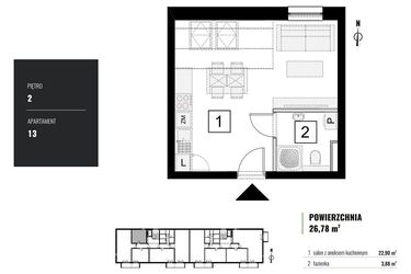 Rzut - Mieszkanie na sprzedaż 1 pokój o powierzchni 26,78 m² - numer M.13 w Zielony Horyzont II