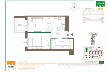 Rzut - Mieszkanie na sprzedaż 2 pokoje o powierzchni 36,99 m² - numer F/21 w Ostródzka 123 - III etap
