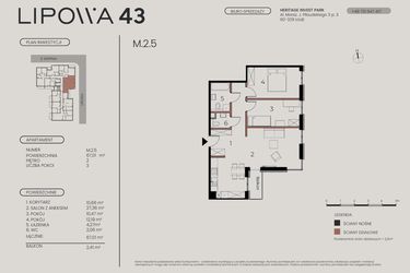 Rzut - Mieszkanie na sprzedaż 3 pokoje o powierzchni 67,01 m² - numer M.2.5 w Lipowa 43