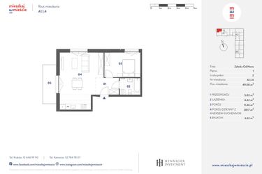 Rzut - Mieszkanie na sprzedaż 2 pokoje o powierzchni 49,08 m² - numer A1.1.4 w Mieszkaj w mieście Załęska od Nowa
