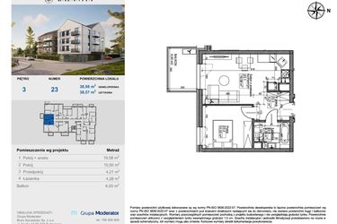 Rzut - Mieszkanie na sprzedaż 2 pokoje o powierzchni 38,57 m² - numer 23 w Balantia