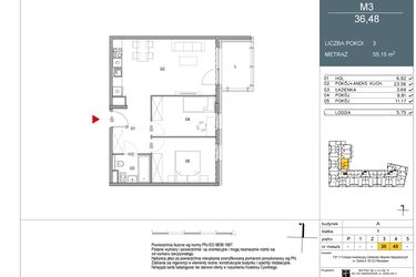Rzut - Mieszkanie na sprzedaż 2 pokoje o powierzchni 55,15 m² - numer 36 w Morwowa 5