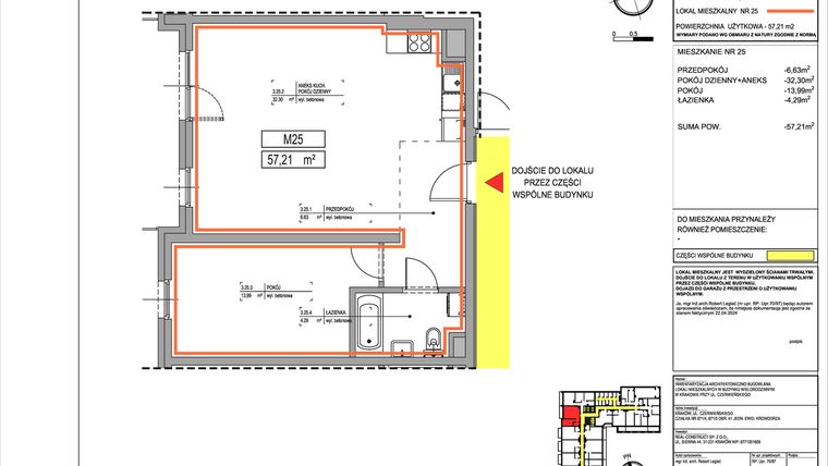 Rzut - Mieszkanie na sprzedaż 2 pokoje o powierzchni 57,21 m² - numer 3.25 w Czerwieńskiego 3