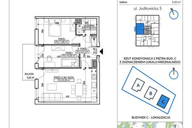 Rzut - Mieszkanie na sprzedaż 3 pokoje o powierzchni 55,44 m² - numer 5-15 w Jodłowicka 5