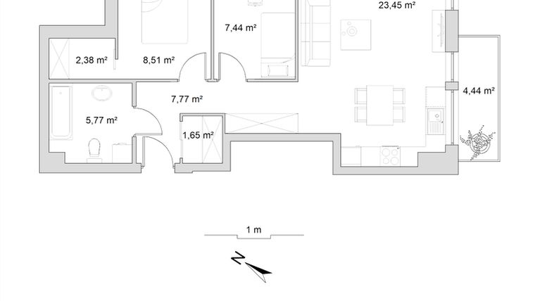 Rzut - Mieszkanie na sprzedaż 3 pokoje o powierzchni 56,97 m² - numer 8.9 w Vela Park