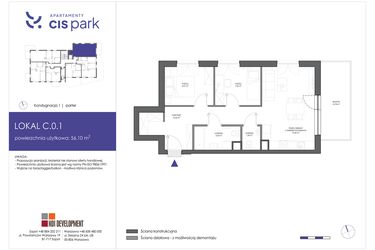 Rzut - Mieszkanie na sprzedaż 3 pokoje o powierzchni 56,1 m² - numer C.0.1 w CIS Park