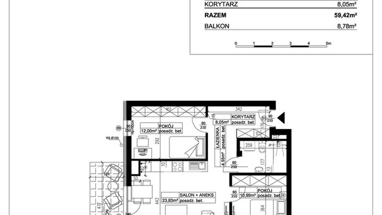 Rzut - Mieszkanie na sprzedaż 3 pokoje o powierzchni 59,42 m² - numer 35 w Ceramika