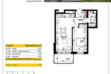 Rzut - Mieszkanie na sprzedaż 2 pokoje o powierzchni 46,15 m² - numer A 4.04 w Park Moniuszki II C