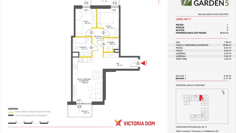 Rzut - Mieszkanie na sprzedaż 3 pokoje o powierzchni 59,16 m² - numer 37 w Nova Viva Garden 5
