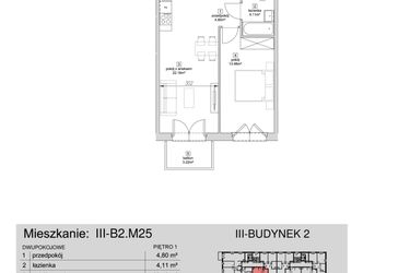 Rzut - Mieszkanie na sprzedaż 2 pokoje o powierzchni 45,07 m² - numer III-B2.M25 w Strefa Cegielnia 3