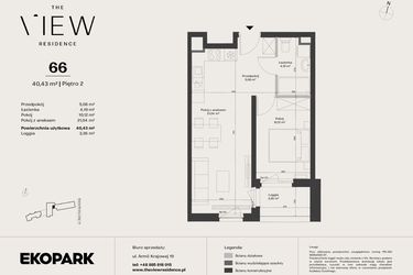 Rzut - Mieszkanie na sprzedaż 2 pokoje o powierzchni 40,43 m² - numer 66 w The View