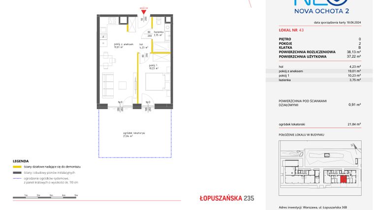 Rzut - Mieszkanie na sprzedaż 2 pokoje o powierzchni 38,13 m² - numer 43 w Neo Nova Ochota 2