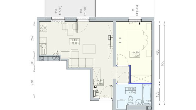 Rzut - Mieszkanie na sprzedaż 2 pokoje o powierzchni 40,47 m² - numer K2 10/4/8/2a w Południk 17 - budynek K2