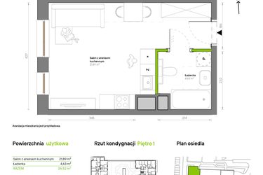 Rzut - Mieszkanie na sprzedaż 1 pokój o powierzchni 26,52 m² - numer A.1.4 w Żywiecka Vita