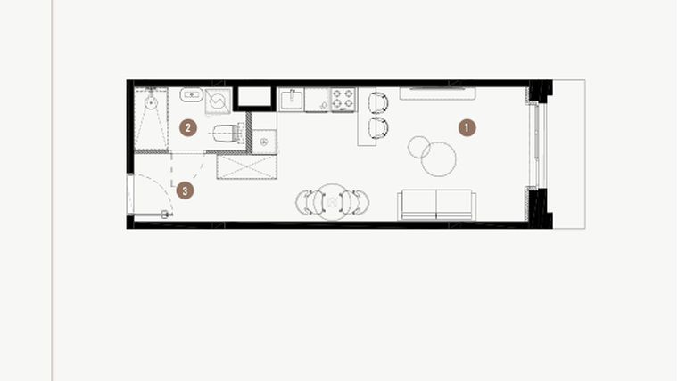 Rzut - Mieszkanie na sprzedaż 1 pokój o powierzchni 29,5 m² - numer B.02.04 w WIMA APARTMENTS