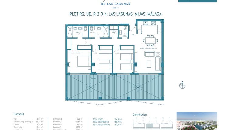 Rzut - Mieszkanie na sprzedaż 3 pokoje o powierzchni 150,2 m² - numer JL2-40A w Jardines de las Lagunas