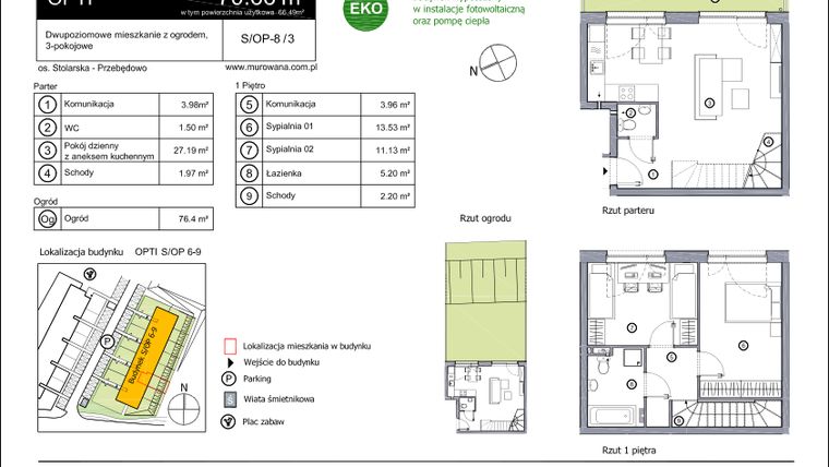Rzut - Mieszkanie na sprzedaż 3 pokoje o powierzchni 70,66 m² - numer S-OP-8-3 w os. Stolarska