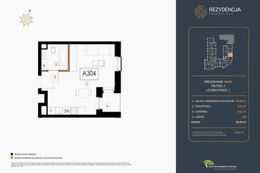 Rzut - Mieszkanie na sprzedaż 1 pokój o powierzchni 28,52 m² - numer A.304 w Rezydencja Śródmiejska
