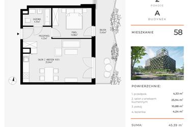 Rzut - Mieszkanie na sprzedaż 2 pokoje o powierzchni 45,39 m² - numer 58 w Semiramis