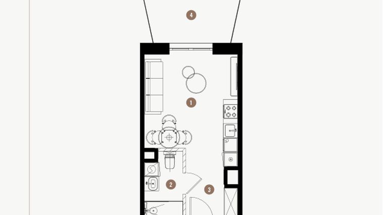 Rzut - Mieszkanie na sprzedaż 1 pokój o powierzchni 25,56 m² - numer 3.10 w WIMA APARTMENTS