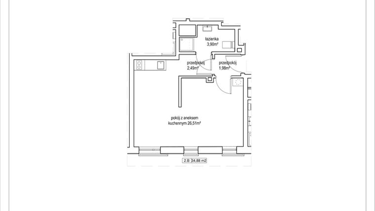 Rzut - Mieszkanie na sprzedaż 1 pokój o powierzchni 34,88 m² - numer 4/8. w Apartamenty Nowy Targ